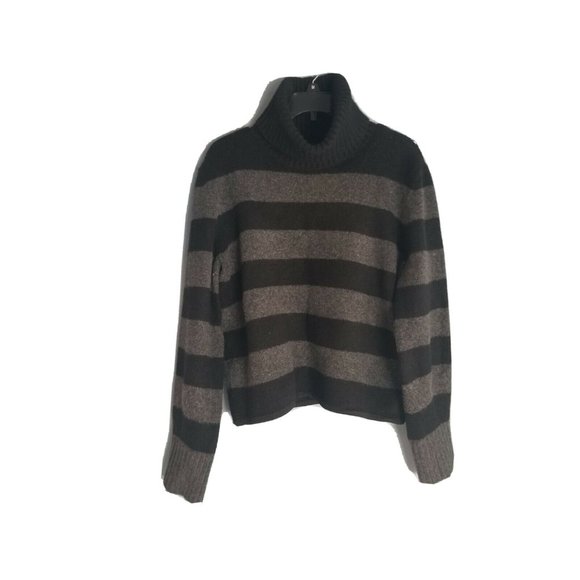 Calvin Klein Sweaters - CALVIN  KLEIN JEANS TURTLENECK SWEATER CROPPED SIZE LARGE BLACK GRAY STRIPED